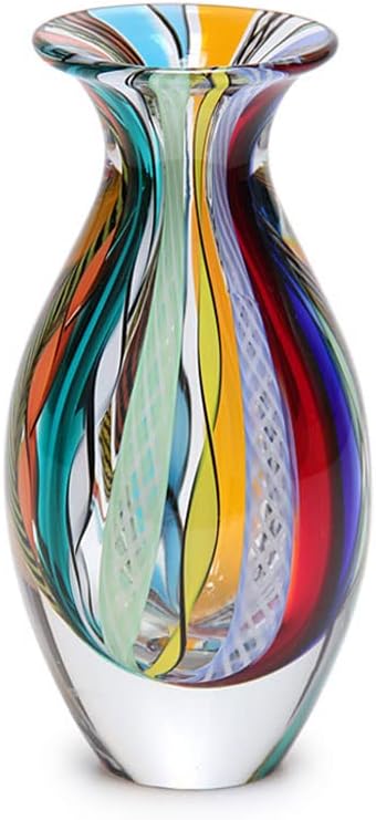 Murano Style Glass Vase Hand Blown Colored Canes Boho Effect Home Decor