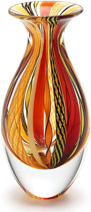 Murano Style Glass Vase Hand Blown Colored Canes Boho Effect Home Decor