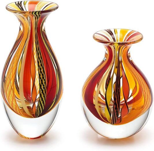 Murano Style Glass Vases Hand Blown Blue Canes Boho Effect Home Decor