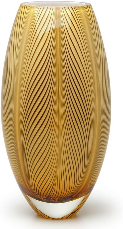 Murano Style Glass Vase Hand Blown Black and White Feather Pattern Effect