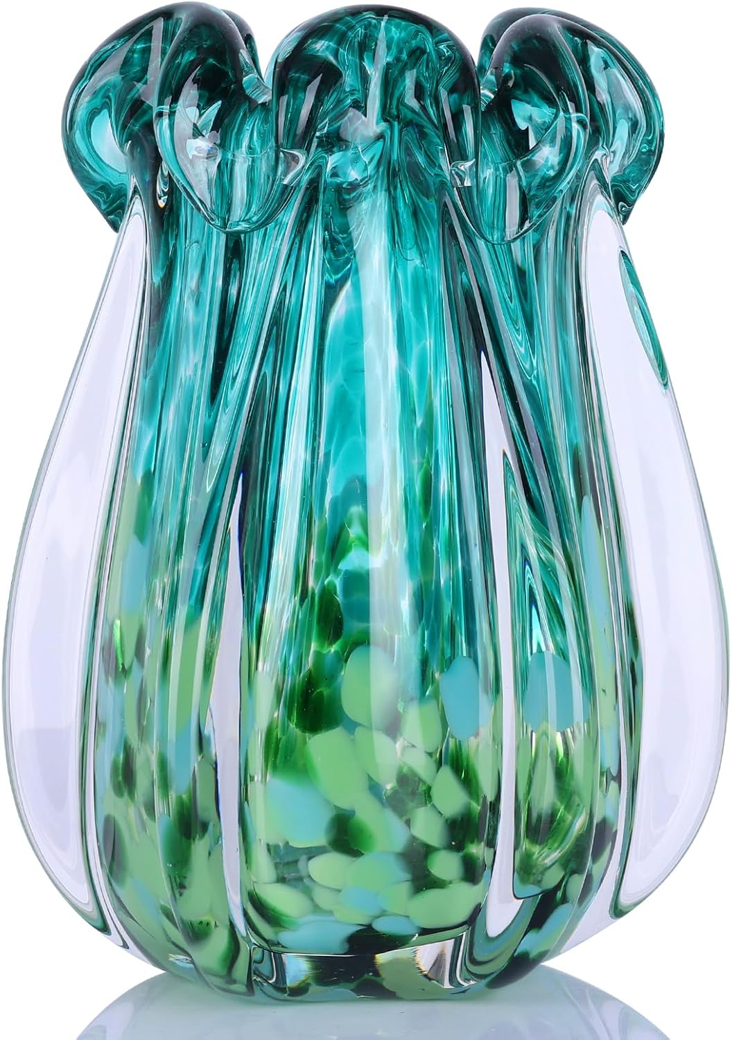 Hand Blown Glass vase, Gradient Blue and Amber Thick-Walled Decorative vase, Glass Art Wide-Mouth vase, Suitable for Living Room Coffee Tables, entryway Decor, Offices, and TV Cabinet Accents. (S)