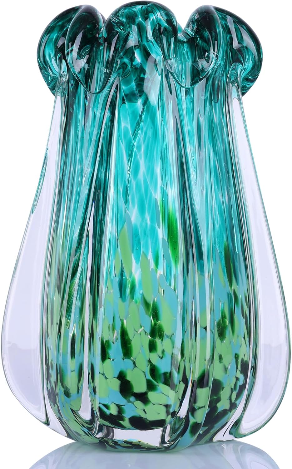 Hand Blown Glass vase, Gradient Blue and Amber Thick-Walled Decorative vase, Glass Art Wide-Mouth vase, Suitable for Living Room Coffee Tables, entryway Decor, Offices, and TV Cabinet Accents. (S)