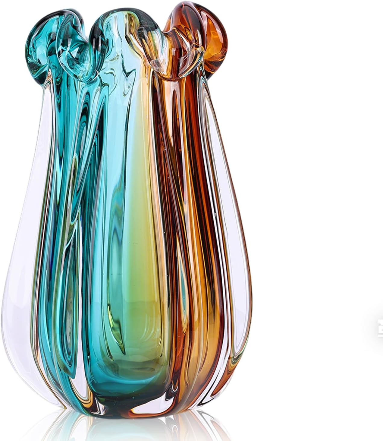 Hand Blown Glass vase, Gradient Blue and Amber Thick-Walled Decorative vase, Glass Art Wide-Mouth vase, Suitable for Living Room Coffee Tables, entryway Decor, Offices, and TV Cabinet Accents. (S)