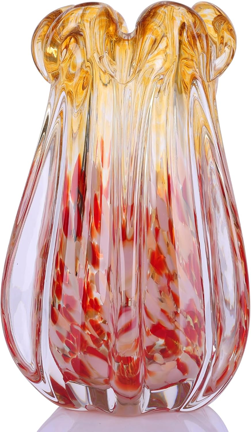 Hand Blown Glass vase, Gradient Blue and Amber Thick-Walled Decorative vase, Glass Art Wide-Mouth vase, Suitable for Living Room Coffee Tables, entryway Decor, Offices, and TV Cabinet Accents. (S)